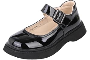 WUIWUIYU Little Big Girls Platform Heel Shoes Round-Toe Shiny School Uniform Dress Shoes Costume Mary Jane Flats Black