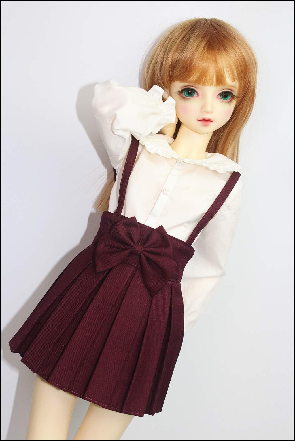 HYCY BJD Handmade Doll Dress Student Pleated Suspender Dress for 1/3 SD, AS, LUTS, DOD, DZ Dolls Clothes Accessories (Red)
