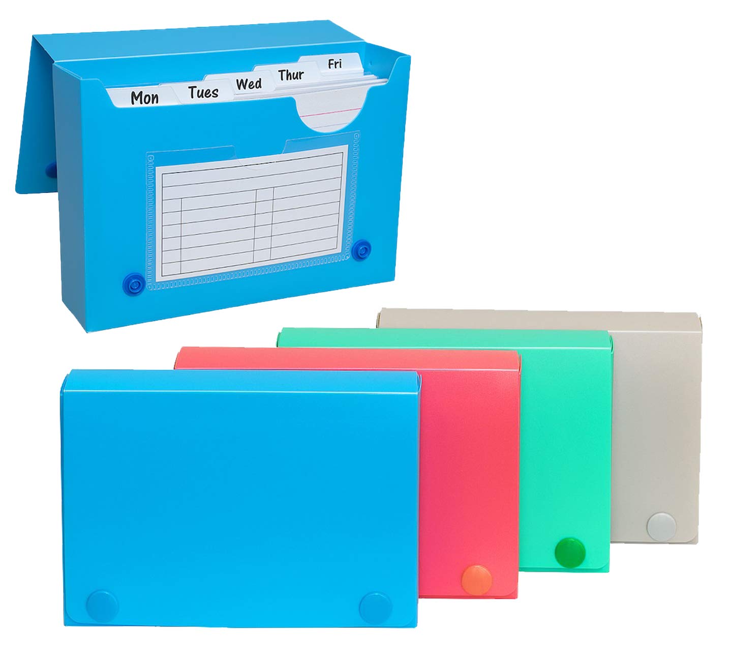 Photo 1 of Index Card Case, 4x6 Inch Index Card Holder, Fits Up to 200 Cards Per Case - with 5 Dividers and Adhesive Label Tabs - Store Recipe Cards, School Index Cards & More - 4-Pack (Assorted Colors)