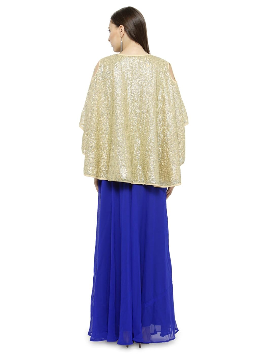 just wow royal blue & golden poly georgette women's dress