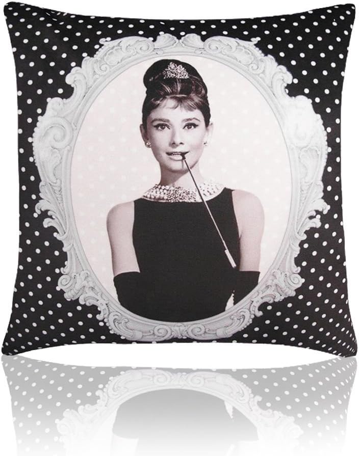 MARY ST 18x18 Inch Velvet Decorative Throw Pillow Cover Cushion Case, Audrey Hepburn (A)