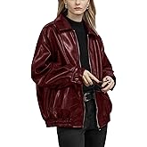 Bellivera Women's Oversized Faux Leather Jackets Retro Zip Up Casual Bomber and Biker Jackets for Spring Fall