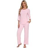 WiWi Pajamas for Women Scoop Neck 3/4 Sleeve Pajama Set Soft Sleep Lounge Set Sleepwear -Viscose from bamboo S-XXL