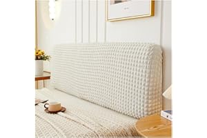 W WWEENUO Stretch Bed Headboard Cover, Waffle Grid Headboard Slipcover for Full Queen Cal King Size, Washable Bed Head Cover Furniture Dustproof Protector Cover for Bedroom Décor (White, 2m (79in))