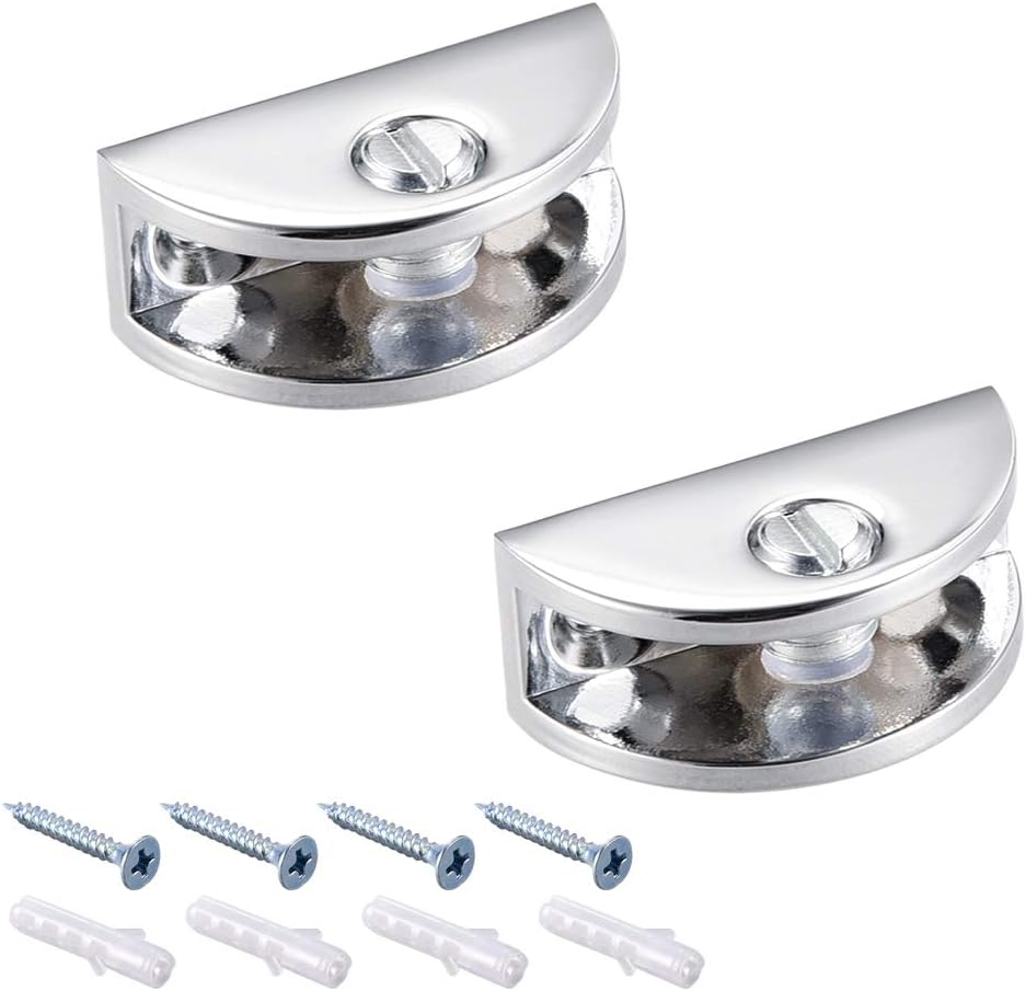 sourcing map Glass Shelf Brackets Zinc Alloy Clamp Clip Holder Half Round for 3-8mm Thickness 2pcs, Silver, Small - for 3-8mm