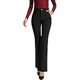 FUNYYZO Dress Work Pants Women's Stretchy Bootcut Leg Button Slacks Trousers with Pockets Casual Outfits