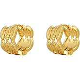 DIAMANTIO 18K Gold Plated Textured Gold Huggie Hoop Earrings for Women – Small Chunky Hoops with Leaf Pattern Design – Lightweight Everyday Jewelry for Work, Parties & Gifts