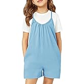 Haloumoning Girls Sleeveless Romper Kids Summer Casual Spaghetti Strap Short Jumpsuit with Pockets 5-14 Years