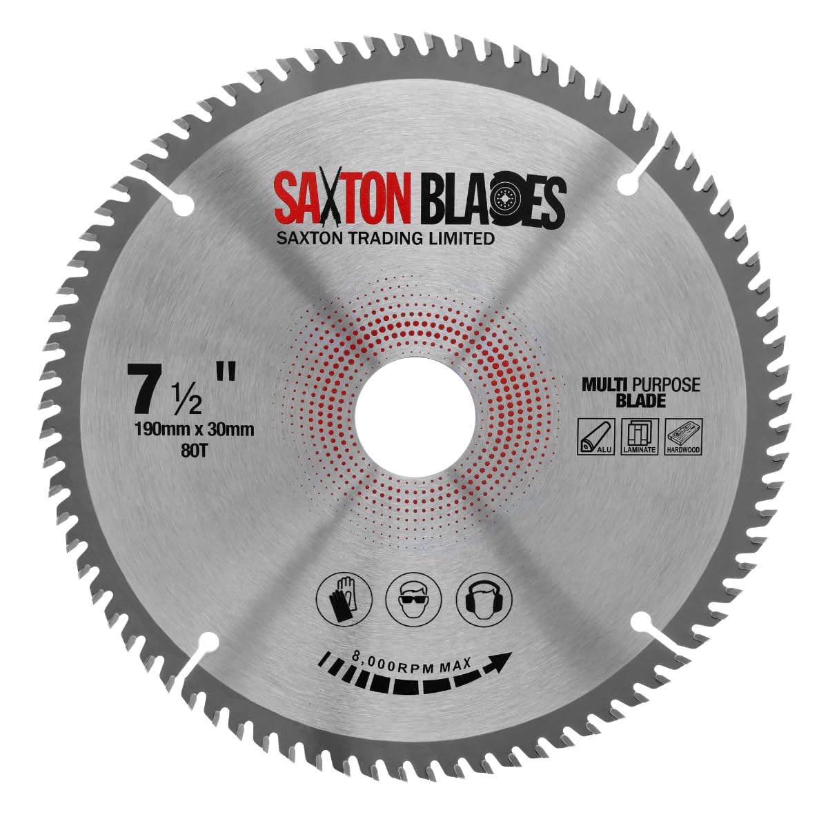 TCT19080TTCG Saxton TCT Circular Saw Blade 190mm x 80T x 30mm Bore (16, 20 and 25.4mm ring) Aluminium Laminate Hardwood