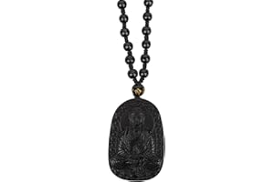 Chiorgone Obsidian Guardian Buddha Amulet - Zodiac Feng Shui Necklace, symbolizing wisdom and wealth