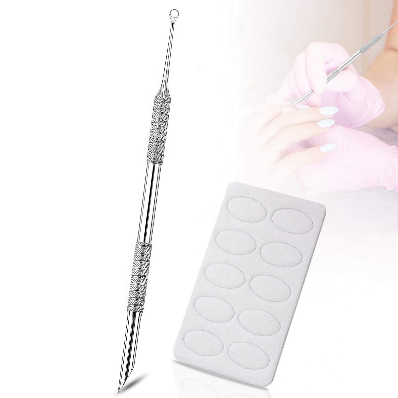 2-in-1 Cuticle Sticks Nail Cuticle Remover Pusher Tool, Stainless Steel Cuticle Pusher with 50Pcs Sandpaper | Nail Etching Tool Nail Scraper Cuticle Trimmer Sticks for Gel Nails Manicure Pedicure