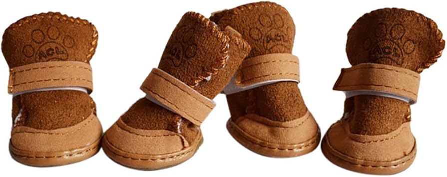 Amazon Aliciga ペット用靴 ペットスノーブーツ ラムスキン 綿入れ 防寒雪用ブーツ 犬用スノーシューズ 暖かい 滑り止め 保護 犬の靴 猫の靴 取り外し可能 前後4足セット ベルクロ わんちゃん にゃんこ かわいい 足のパターン M カーキ Aliciga ブーツ シューズ