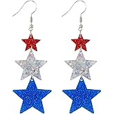 Hclian American Flag Earrings 4th of July Earrings for Women USA Independance Day Drop Earring