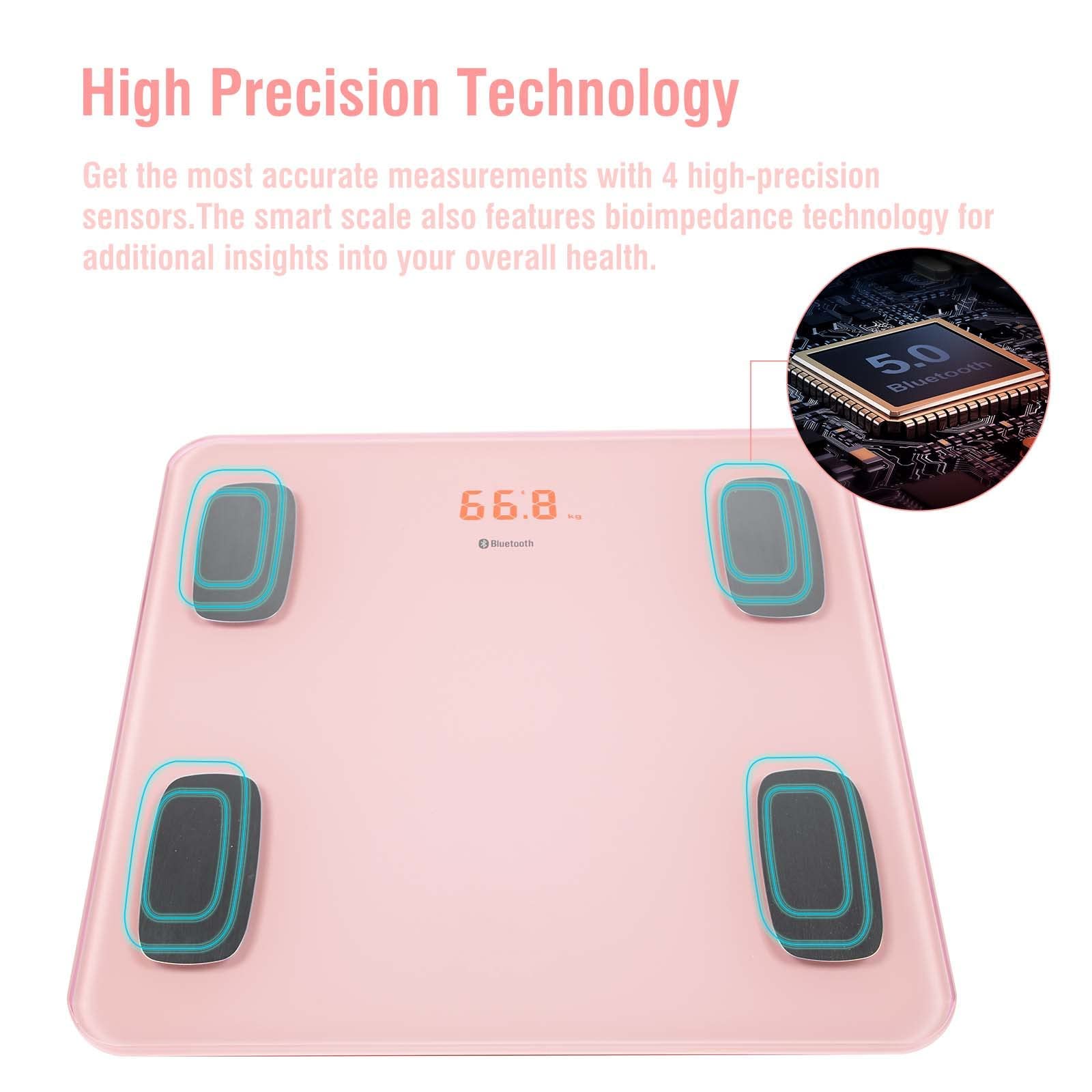 Uten Smart Scale for Body Weight, Digital Bathroom Weighing Wireless Scales with Body Fat and Water Weight for People, Bluetooth BMI Electronic Body Analyzer Machine with Smartphone App, 400lb, Pink