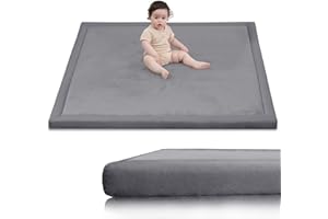 Huloo Sleep Ultra Soft Baby Play Mat for Floor,1.3" Thick Elasti-Foam 50x50 Playpen Mat for Toddlers Infant kids,Water-Repellent Coral Velvet for Tummy Time,Non-Slip Backing Safe for Crawling,Tatami Style (Dark Grey)