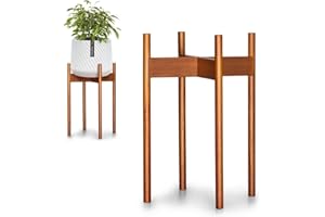 Fox & Fern Mid Century Tall Plant Stand — 10 Inch Fixed Size Raised Wooden Plant Stand for Indoor Planters (Not Included); Modern Flower Pot Holder with Plug In Design; Easy to Assemble - Acacia