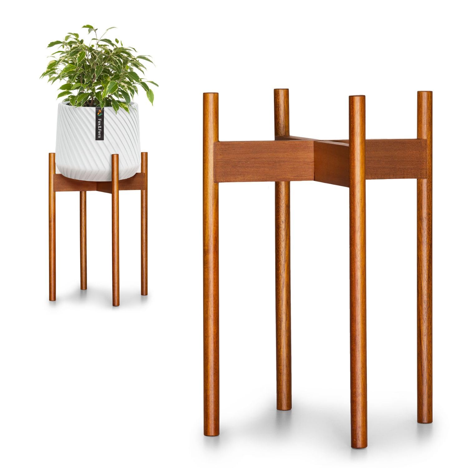 Fox & Fern Wooden Plant Stand for Plant Pots, Indoor Plant Stand, Sturdy & Adjustable Outdoor Plant Stand, Easy To Assemble Bamboo Flower Pot Plant Pot Stand, Eco-Friendly Plant Stands Indoor (Single) โ image 1