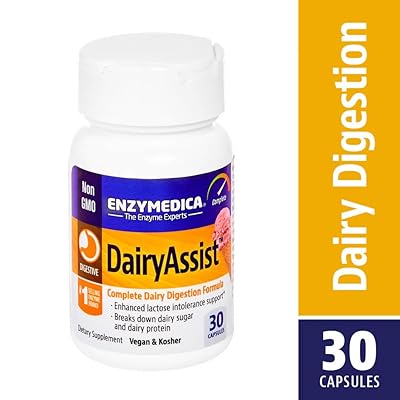 Enzymedica - DairyAssist, Enzyme Support to Help Digest Dairy and Relieve Occasional Gas, and Bloating, 30 Capsules