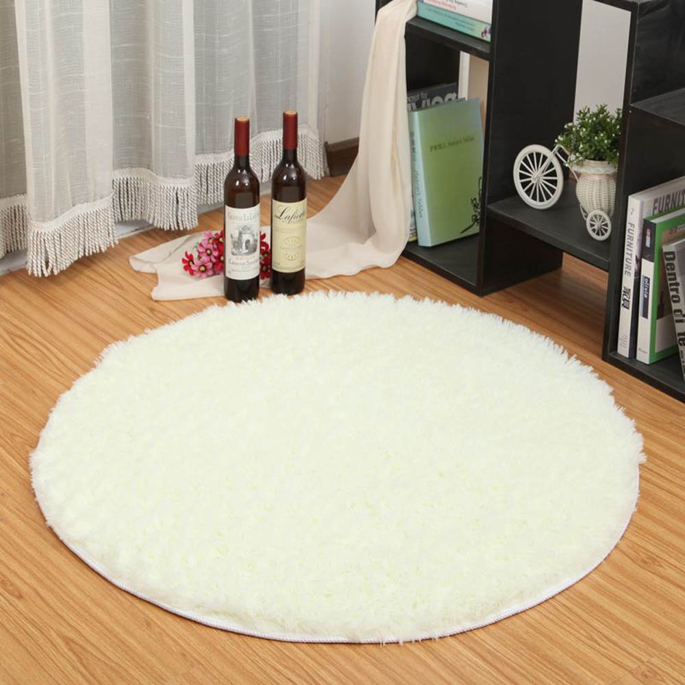 Eleoption Round Soft Shaggy Microfiber Area Rug, Anti-skid Floor Mat Room Carpets for Kids Room Children Playroom Living Room Bedroom Chair Cushion, 120cm, Beige