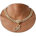 BLBLJERY Initial Necklaces Silver Cuban Link Chain for Women Iced Out Chain with Heart Letter Pendants Custom Chain Name Necklace Hip Hop Jewelry Gift