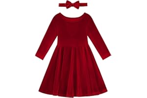 URMAGIC Toddler Girl Fall Winter Clothes Velvet Long Sleeve Swing Twirl Skater Dress with Hairband Baby Christmas Outfit 2-7Y