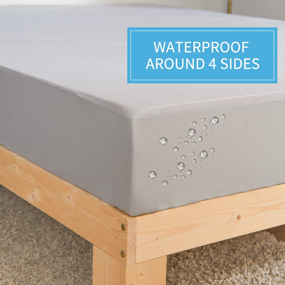 MH MYLUNE HOME Waterproof Mattress Protector Breathable Mattress Pad Cover Stretches up to 13inches Deep Pocket (Gray, Full)