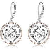VONALA Celtic Knot Earring for Women 925 Sterling Silver Celtic Knot Heart Earring Drop Dangle Leverback Irish Jewelry Gift for Her