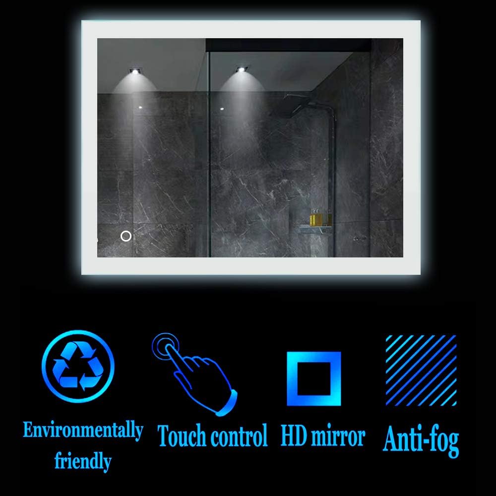 Turefans LED mirror，Bathroom Mirror, cool white + Touch switch + anti-fog + 2835LED (60 x 80 cm)