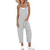 Lentta Women's Causal Jumpsuits V Neck Sleeveless Harem Overalls Stretchy Adjustable Strap Romper with Pockets