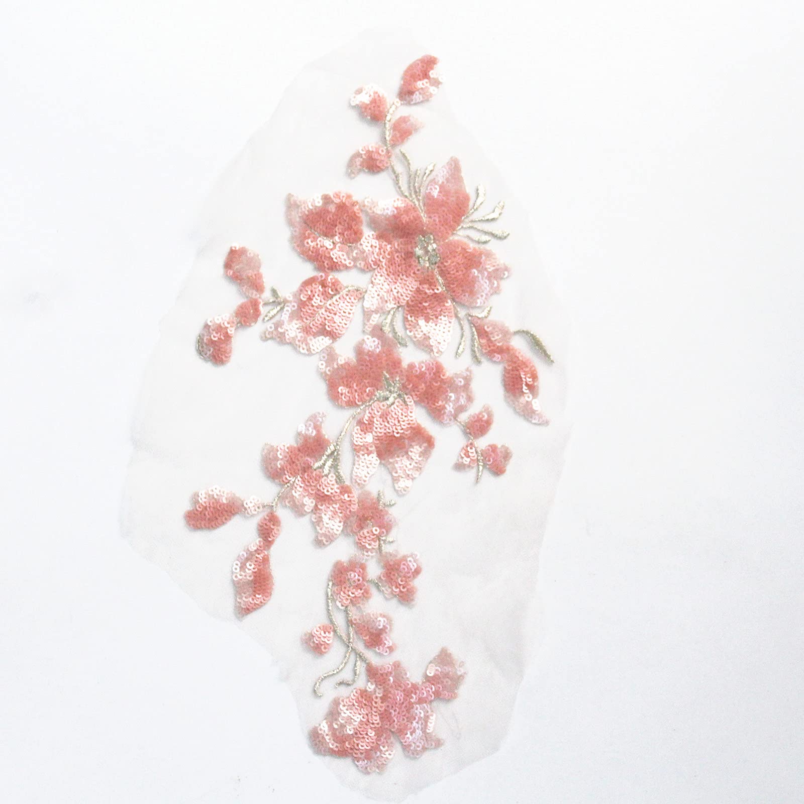 SUNMOVE Embroidery Sequin Lace Applique Sewing Flower Fabric Collar Patch for Wedding Gown Dress Bridal DIY Crafts(Pink)