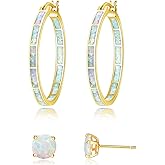 CiNily Opal Hoop Earrings,Women Jewelry Rhodium Plated/Rose Gold or Yellow Gold Plated Gemstone Big Hoop Earrings 32mm