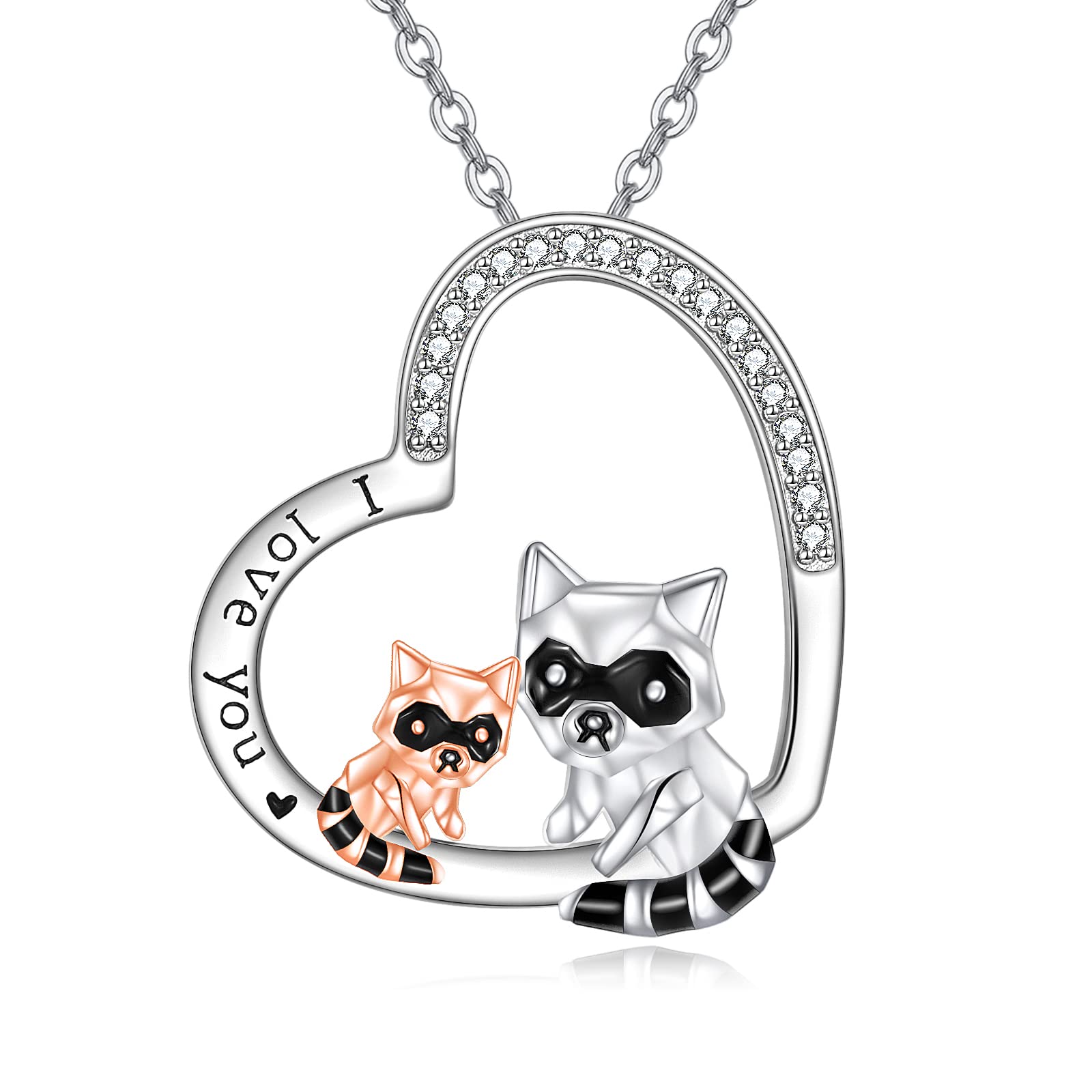 YAFEINI Raccoon Necklace Sterling Silver Origami Love Heart Raccoon Pendant Necklace Raccoon Jewelry Gifts for Women