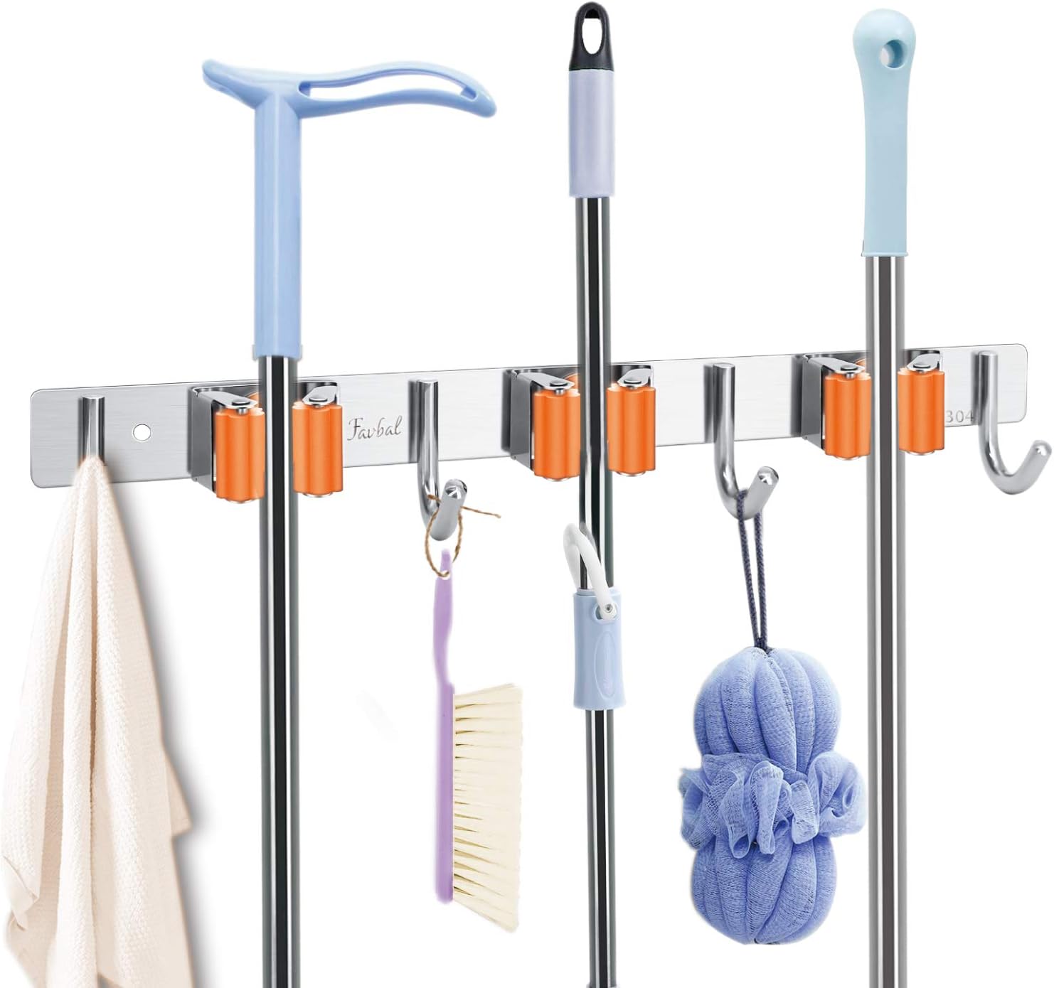 Favbal Broom Mop Holder Wall Mount Stainless Steel Wall