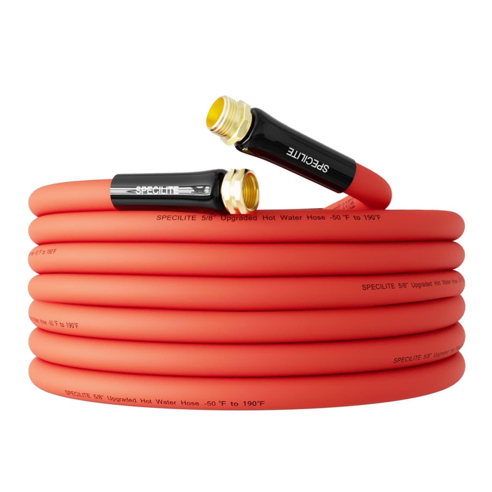 Photo 1 of SPECILITE Hot/Cold Water Hose 5/8" x 25 ft,Heavy Duty Red Garden Hose -50? to 190?,Flexible & Lightweight Rubber Hoses With 3/4" Brass Fittings for Yard,Outdoor,Farm