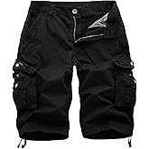FOURSTEEDS Women's Mid Waist Cotton Loose Zipper Front Multi-Pocket Bermuda Drawstring Women Cargo Shorts Black US 12