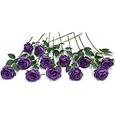 Laelfe 12 pcs Artificial Roses Flowers Long Stem Fake Silk Rose for Home Wendding Decorations (Purple)