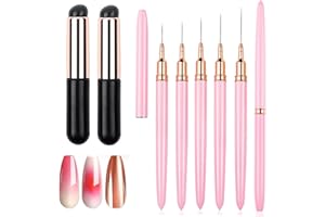 CHIPLESIER Nail Art Brushes Set, 5Pcs Liner Brush for Nail, 2 Pcs Reusable Silicone Head Acrylic Nail Gradient Painting Brush, Thin Nail Art Dotting Drawing Pen (7/9/11/15/25mm)