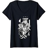 Womens Jack Joker Playing Cards Blackwork V-Neck T-Shirt