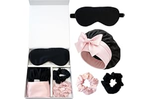 LumeSilk 100% Mulberry Silk Gift Set, 4 PCs Silk Gift Set including Hair Bonnet, Sleep Mask and 2 Hair Scrunchies