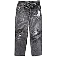 Collections Etc Distressed Faux Dark Denim Soft Cotton Lounge Pant - Drawstring Waistband for Great Fit
