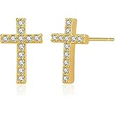 Petite 14K Gold Plated Cross Stud Earrings for Women - Mini Chic Studs, Hypoallergenic