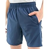 LEAO Youth Boys Athletic Running Shorts Lightweight Quick Dry Sports Workout Gym Hiking Shorts Zip Pockets UPF 50+