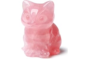 DUQGUHO Cat Decor Rose Quartz Cat Crystal Figurines Gifts for Women Lucky Cute Cat Statue Room Desk Decor Crystals