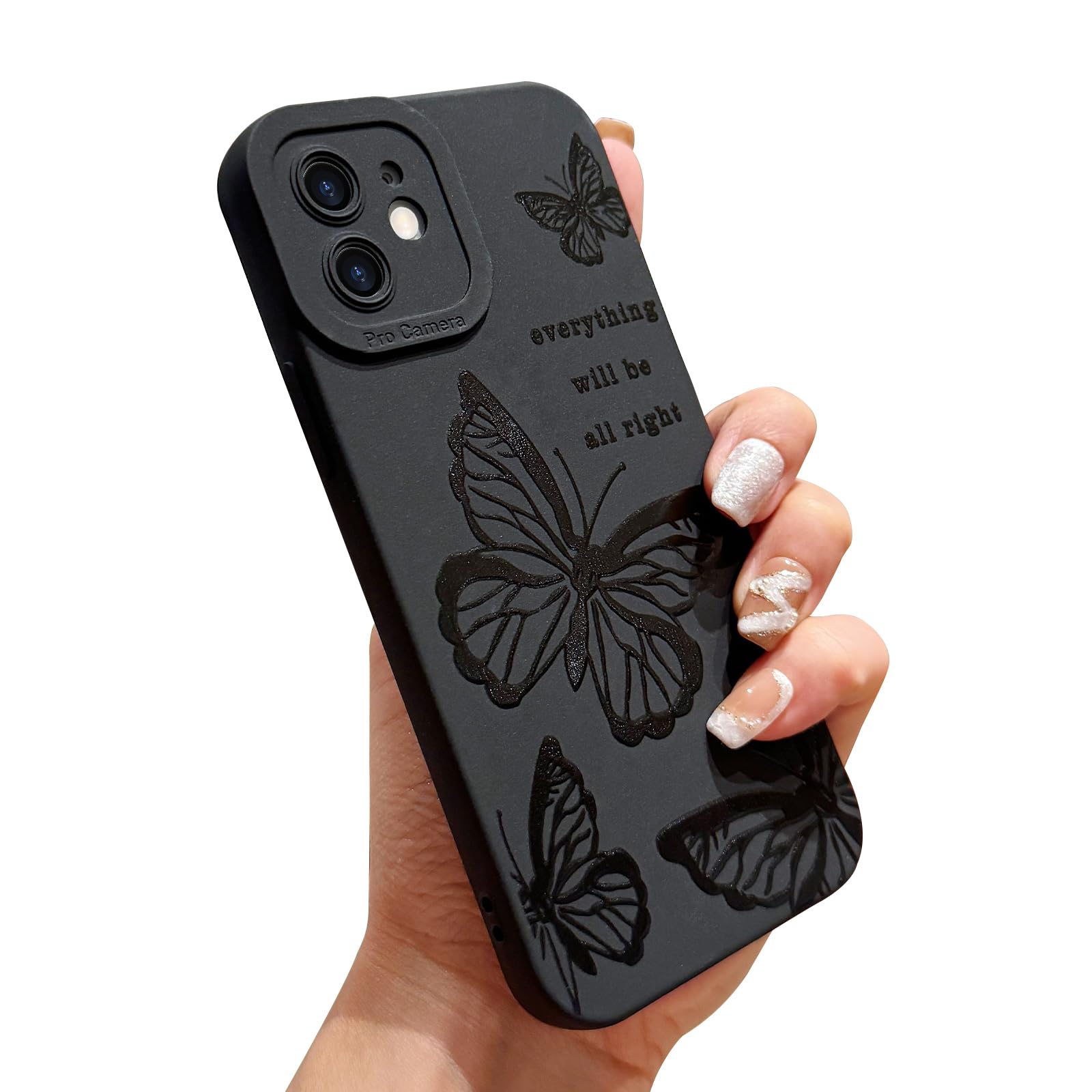 LAPOPNUT Black Case for iPhone 12,Women Girls Cute Butterfly Pattern Design Soft Silicone Cover Shockproof Protective Phone Case for iPhone 12,Butterfly