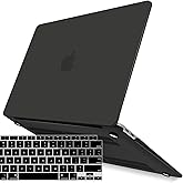 IBENZER Compatible with New MacBook Air 13 inch Case 2022 2021 2020 M1 A2337 A2179 A1932, Plastic Hard Shell Case with Keyboard Cover for Mac Retina Display with Touch ID, Black, MMA-T13BK+1A