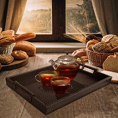 American Atelier Leather Serving Tray with Handles 14 by 19-Inch