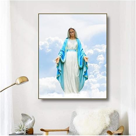 Amazon Co Jp Mkan 空を背景に聖母マリア像ポスター キャンバスアート油絵画像 壁の装飾60x80cmフレームなし ホーム キッチン