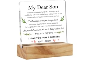 BIFEZ Mom's Gift to My Son: Acrylic Desk Plaque Sign with Wood Stand for Home Office