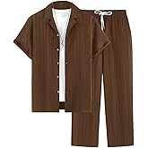 Men's 2 Piece Outfit Button Down Short Sleeve Loose Pants Set Summer Beach Vacation Outfits