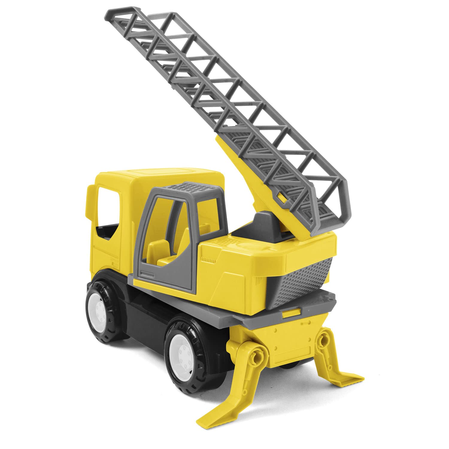 Wader 35369 Tech Truck Fire Brigade with Ladder, Rotating Attachment, Feet and Sturdy Steel Axles, Approx. 31 x 14.5 x 19 cm, Yellow, from 12 Months, Ideal as a Gift for Creative Play